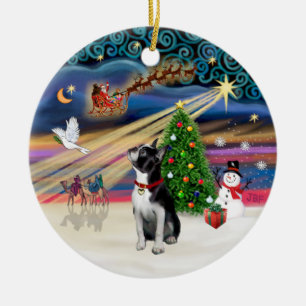 Xmas Magic - Boston Terrier (nach oben schauend) Keramik Ornament