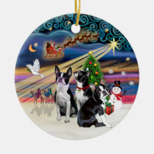 Xmas Magic - Boston Terriers (drei) Keramik Ornament