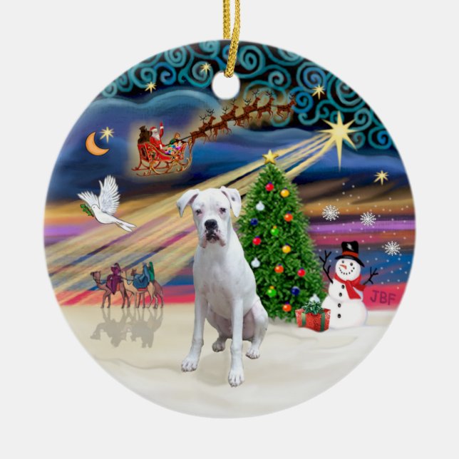 Xmas Magic - Boxer (weiß) Keramikornament (Vorne)