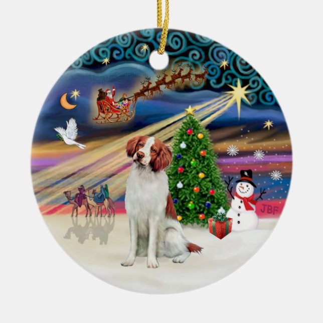Xmas Magic - Bretagne Spaniel Keramikornament (Vorne)