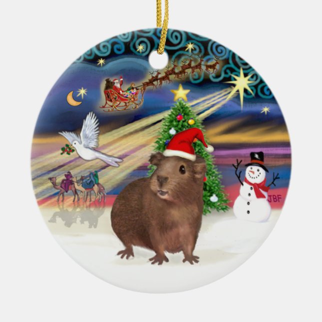 Xmas Magic - Brown Guinea Pig (Weihnachtsmannmütze Keramikornament (Vorne)