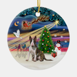 Xmas Magic - Bull Terrier (gefleckt-weiß0 Keramik Ornament