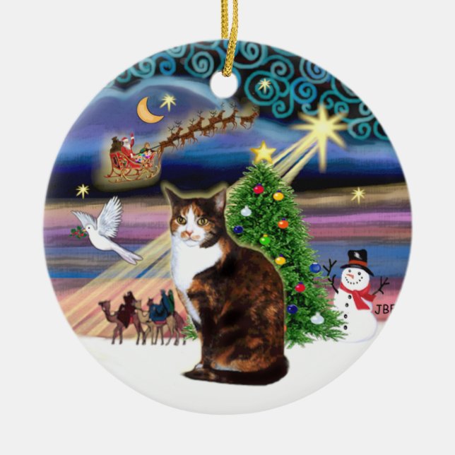 Xmas Magic - Calico cat (ASH) Keramik Ornament (Vorne)