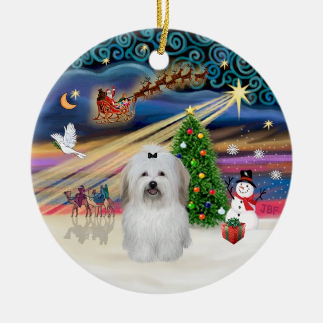 Xmas Magic - Coton de Tulear (Bogen) Keramikornament (Vorne)