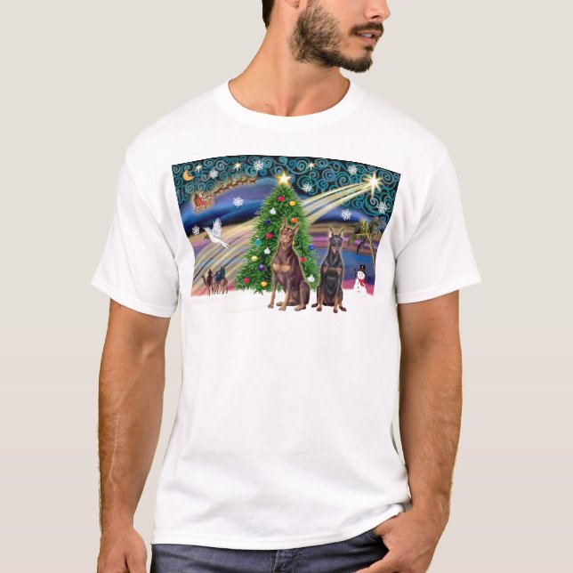 Xmas Magic-Doberman-Paar T-Shirt (Vorderseite)