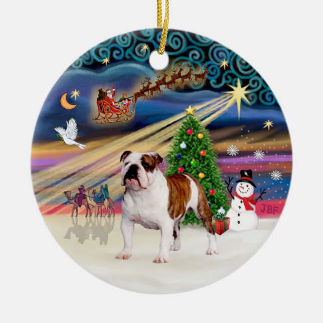 Xmas Magic - English Bulldog (braun-weiß 5) Keramikornament (Vorne)