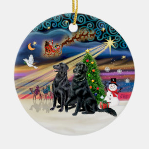 Xmas Magic - Flat Coated Retriever (zwei) Keramik Ornament