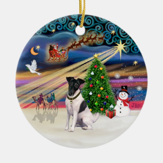 Xmas Magic - Fox Terrier (BW-Smooth) Keramik Ornament (Vorne)