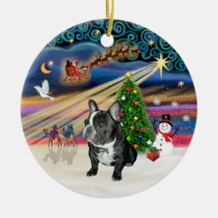 Xmas Magic - French Bulldog (schwarz-weiß) Keramik Ornament