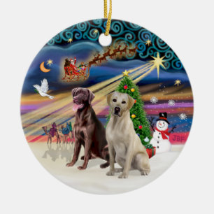 Xmas Magic - Labradors (Choc-Yellow) Keramik Ornament