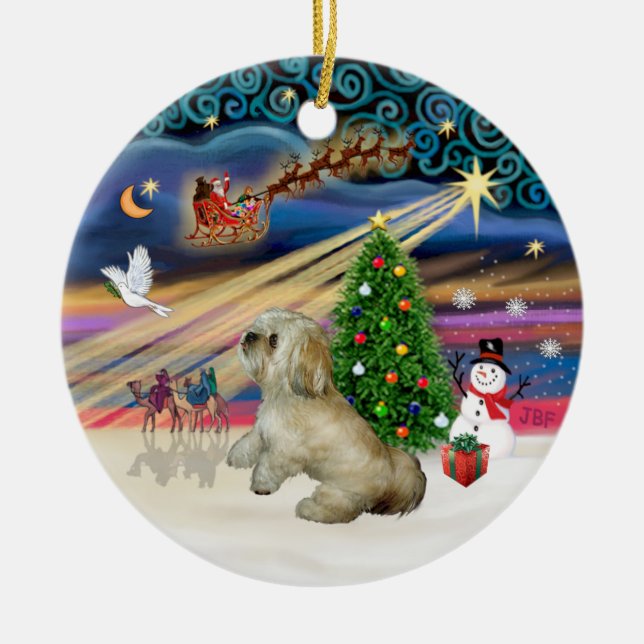Xmas Magic - Lhasa Apso (R) Keramikornament (Vorne)
