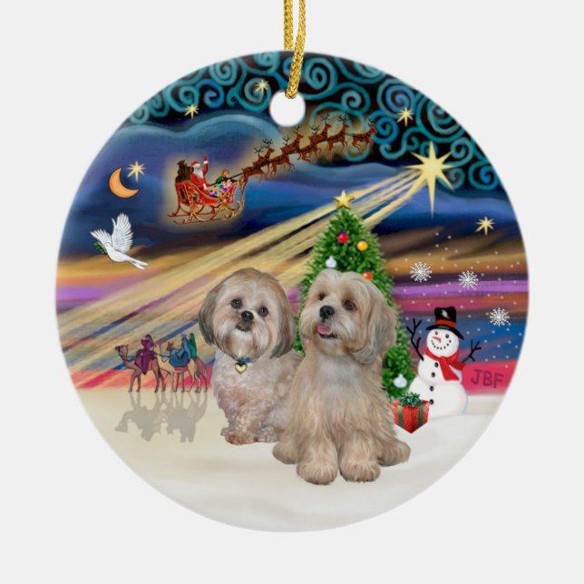 Xmas Magic - Lhasa Apsos (Two-R-L) Keramik Ornament (Vorne)