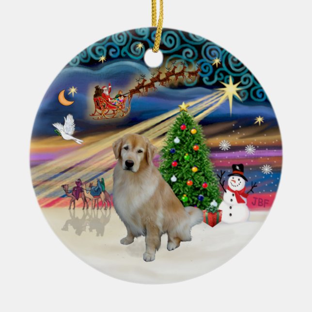 Xmas Magic - Light Golden Retriever 10 Keramikornament (Vorne)