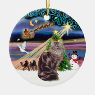 Xmas Magic - Maine-Coon-Katze 10 Keramik Ornament