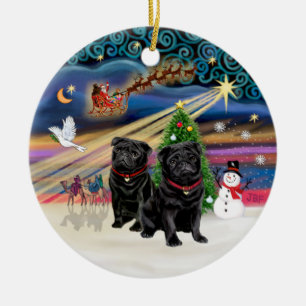 Xmas Magic - Mops (ZWEI schwarz) Keramik Ornament