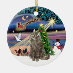 Xmas Magic - Norwegische Waldkatze Keramik Ornament