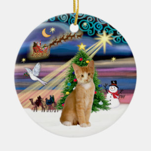 Xmas Magic - Orange - weiße Tabby Katze 40 Keramik Ornament