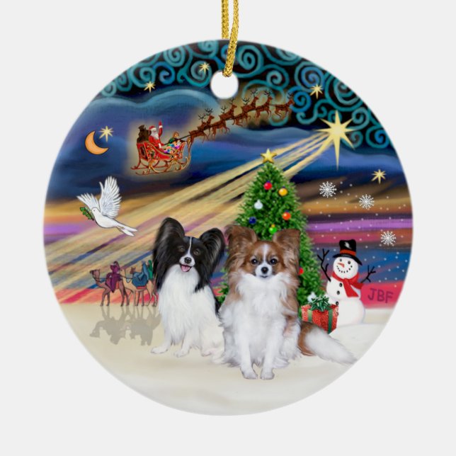 Xmas Magic - Papillons (Zwei-BW+Sable) Keramik Ornament (Vorne)