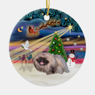 Xmas Magic - Pekingese (Einmalschwarze Maske) Keramikornament