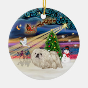 Xmas Magic - Pekingese (weiß) Keramik Ornament