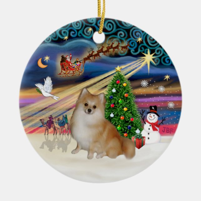 Xmas Magic - Pomeranian (hellrot) Keramik Ornament (Vorne)