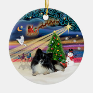 Xmas Magic - Pomeranian (schwarz-weiß) Keramikornament