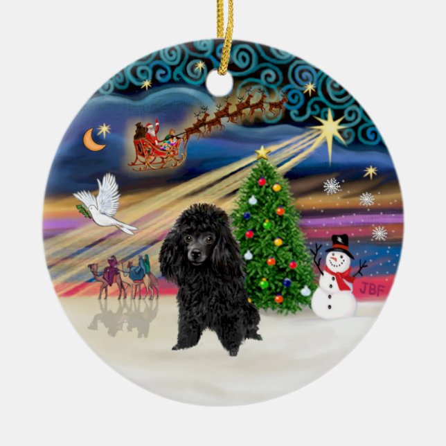 Xmas Magic - Poodle (Spielzeug schwarz) Keramikornament (Vorne)