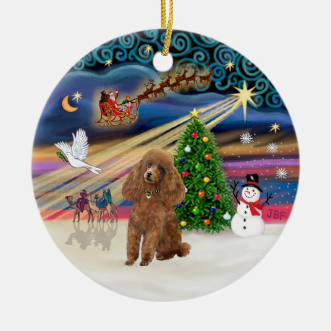 Xmas Magic - Poodle (Spielzeugaprikot) Keramikornament (Vorne)