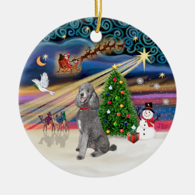 Xmas Magic - Poodle (Standard Silber) Keramikornament (Vorne)