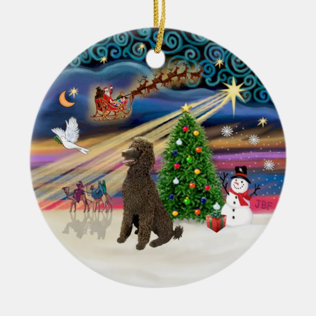 Xmas Magic - Poodle (Standardschokolade) Keramikornament (Vorne)