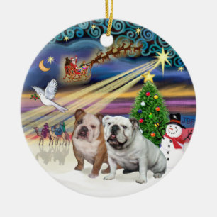 Xmas Magic (R) - Zwei englische Bulldogs Keramikornament