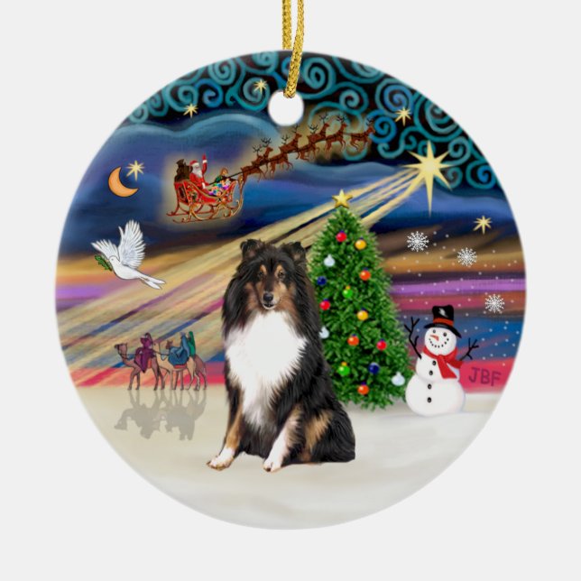Xmas Magic - Shetland Sheepdog (Tri) Keramikornament (Vorne)