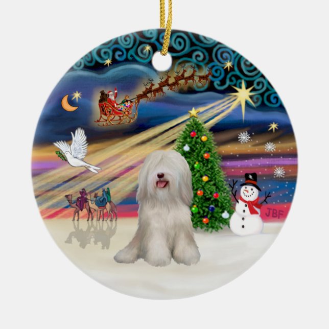Xmas Magic - Tibetischer Terrier (weiß) Keramik Ornament (Vorne)