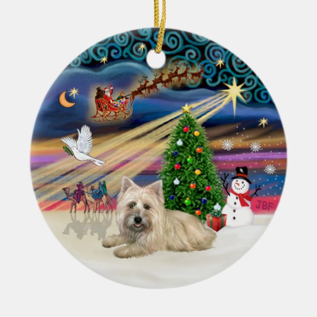 Xmas Magic - Wheaten Cairn Terrier #4 (liegen) Keramikornament (Vorne)