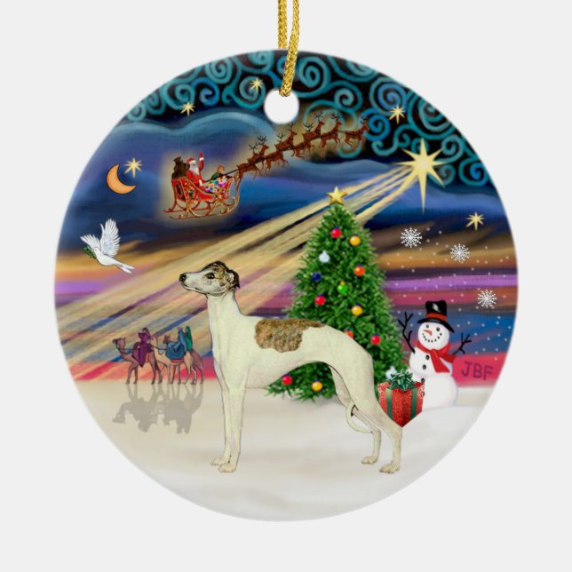 Xmas Magic - Whippet 3 (creme-gestromt) Keramik Ornament (Vorne)