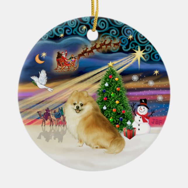 Xmas Magic - Wolf Sable Spitz Keramikornament (Vorne)