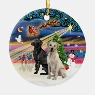 Xmas Magic - Zwei Labradoren (schwarz +gelb) Keramikornament