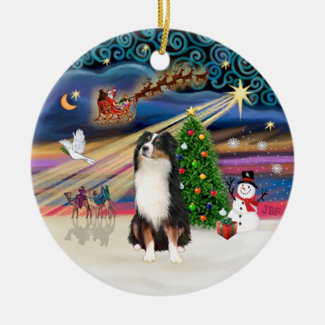 Xmas-Magie - Aussie Shepherd (dreifarbig) Keramikornament (Vorne)