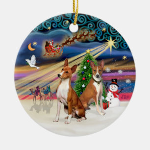 Xmas-Magie - Basenjis (zwei) Keramikornament