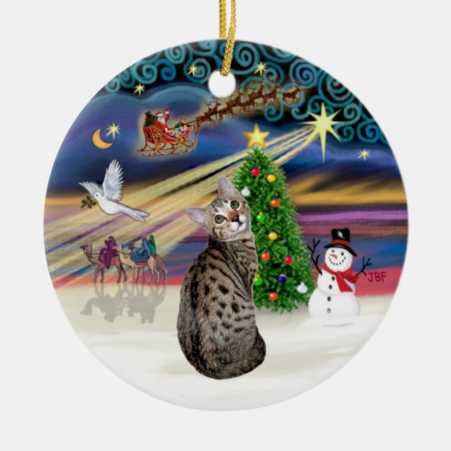 Xmas Magie - Bengalische Katze Keramikornament (Vorne)