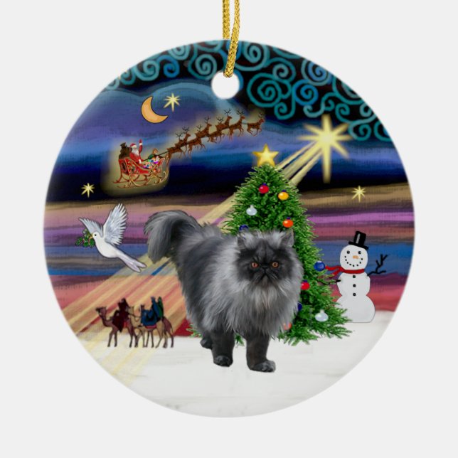 Xmas Magie - Blaurauche Persische Katze Keramikornament (Vorne)