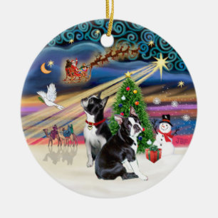 Xmas-Magie - Boston Terrier (zwei) Keramikornament