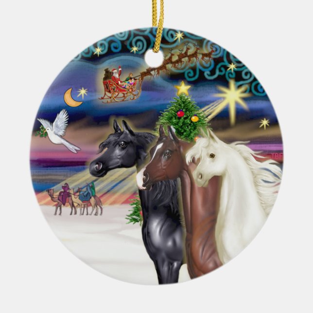 Xmas Magie - Drei arabische Pferde Keramik Ornament (Vorne)