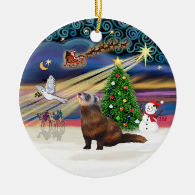 Xmas Magie - Frettchen 1 Keramikornament (Vorne)