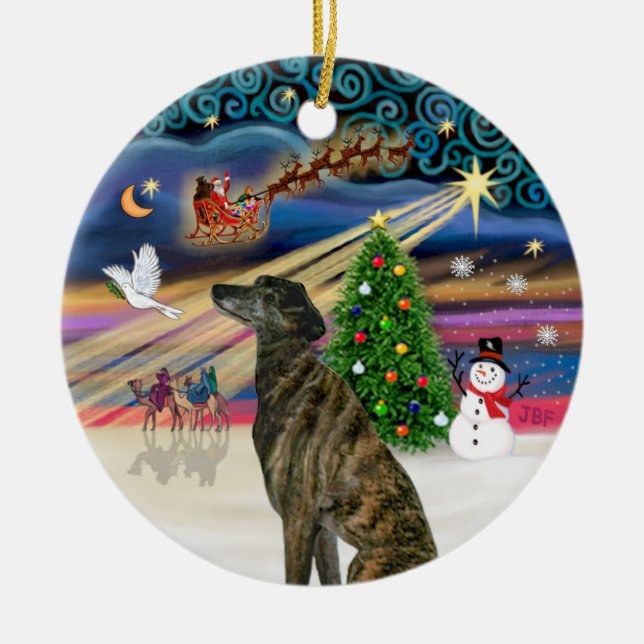 Xmas Magie - Grauschwanz in Brindle Keramik Ornament (Vorne)