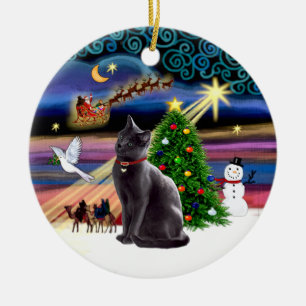 Xmas-Magie - Katze Russische Blaue Keramikornament
