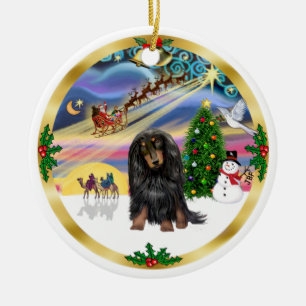 Xmas-Magie - Langhaar-Dachshund (BT) Keramikornament