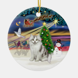 Xmas-Magie -Ragamuffin Grau-Weiß-Katze- Keramikornament