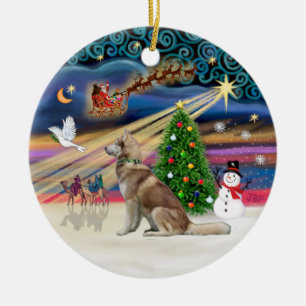 Xmas Magie - Roter sibirischer Husky Keramik Ornament