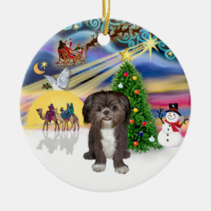Xmas-Magie - Shih Tzu (braun/weiß) Keramik Ornament